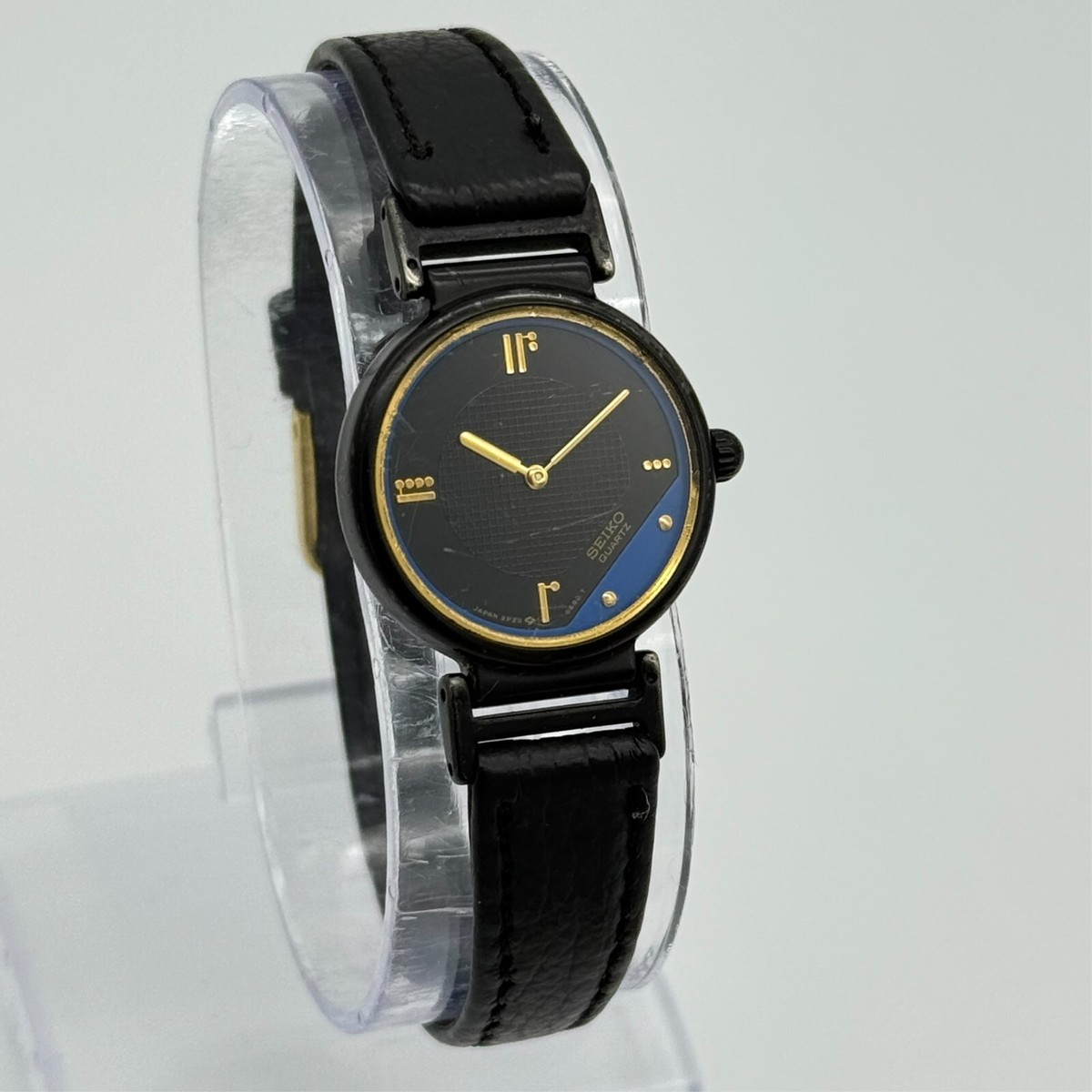 Vintage 1980s Women's SEIKO Rivoli Black/Blue Watch, 24mm, Leather