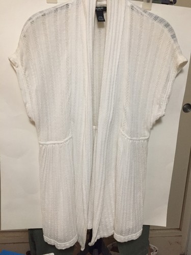 Alfani Women's Cap Sleeve Open Front White Pointelle Knit Vest Petite Medium