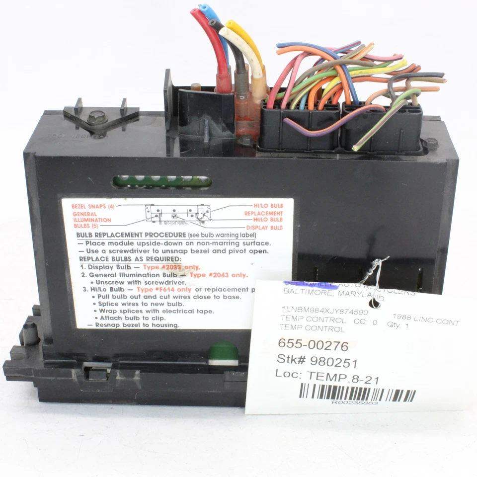 1988 Lincoln Continental блок контроля температуры номер детали - 655-00276 - Изображение 2 из 4