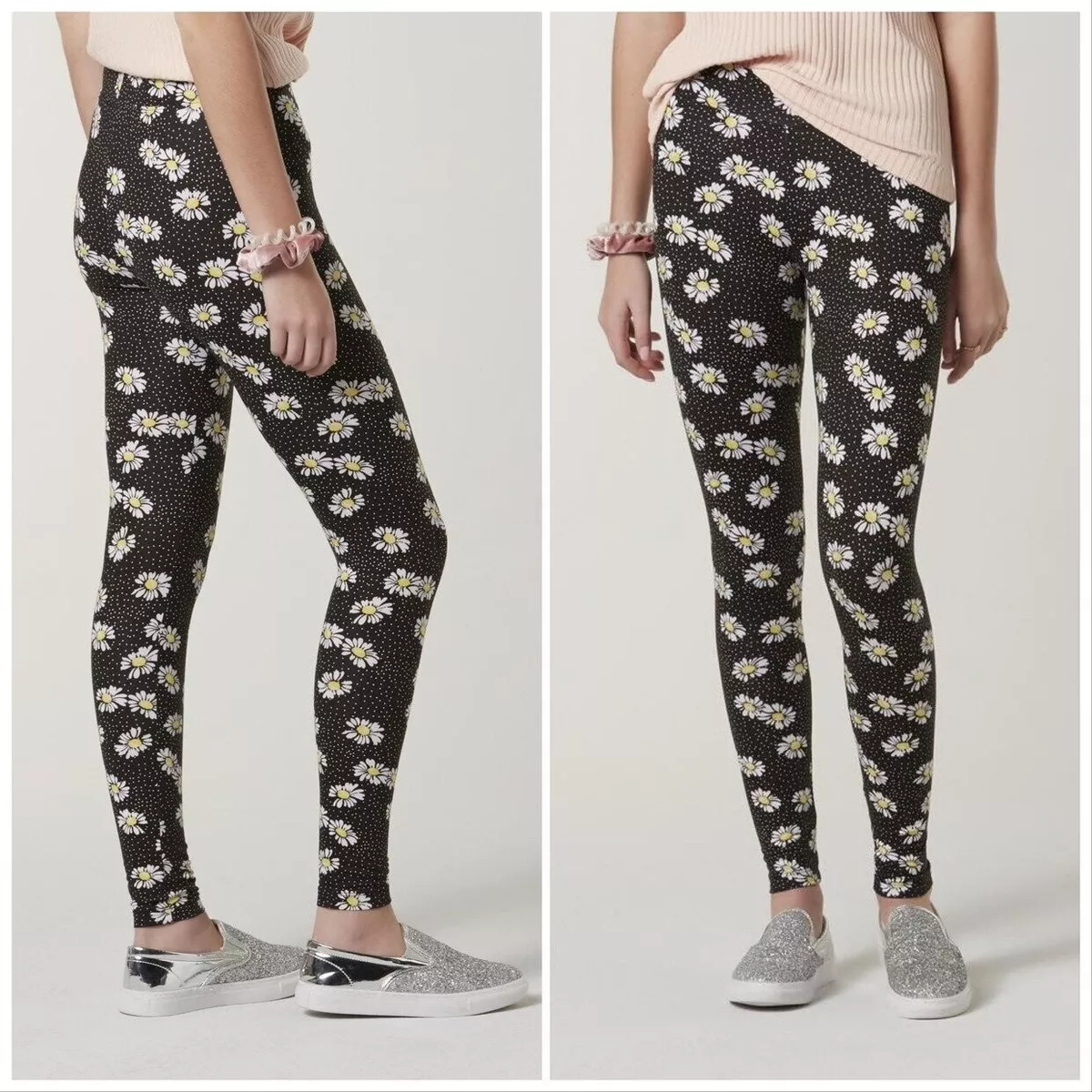 JOE BOXER - Soft Black Legging For Women , Black Legging With Sunflower  Print