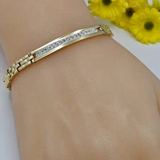 14K Gold Plated Fashion ID Bracelet. 6mm Mesh Link Chain 7.5in L. Oro Laminado