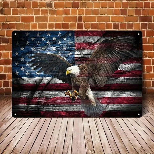 Tin Metal Sign Patriotic High Quality Vintage Bald Eagle 8x12
