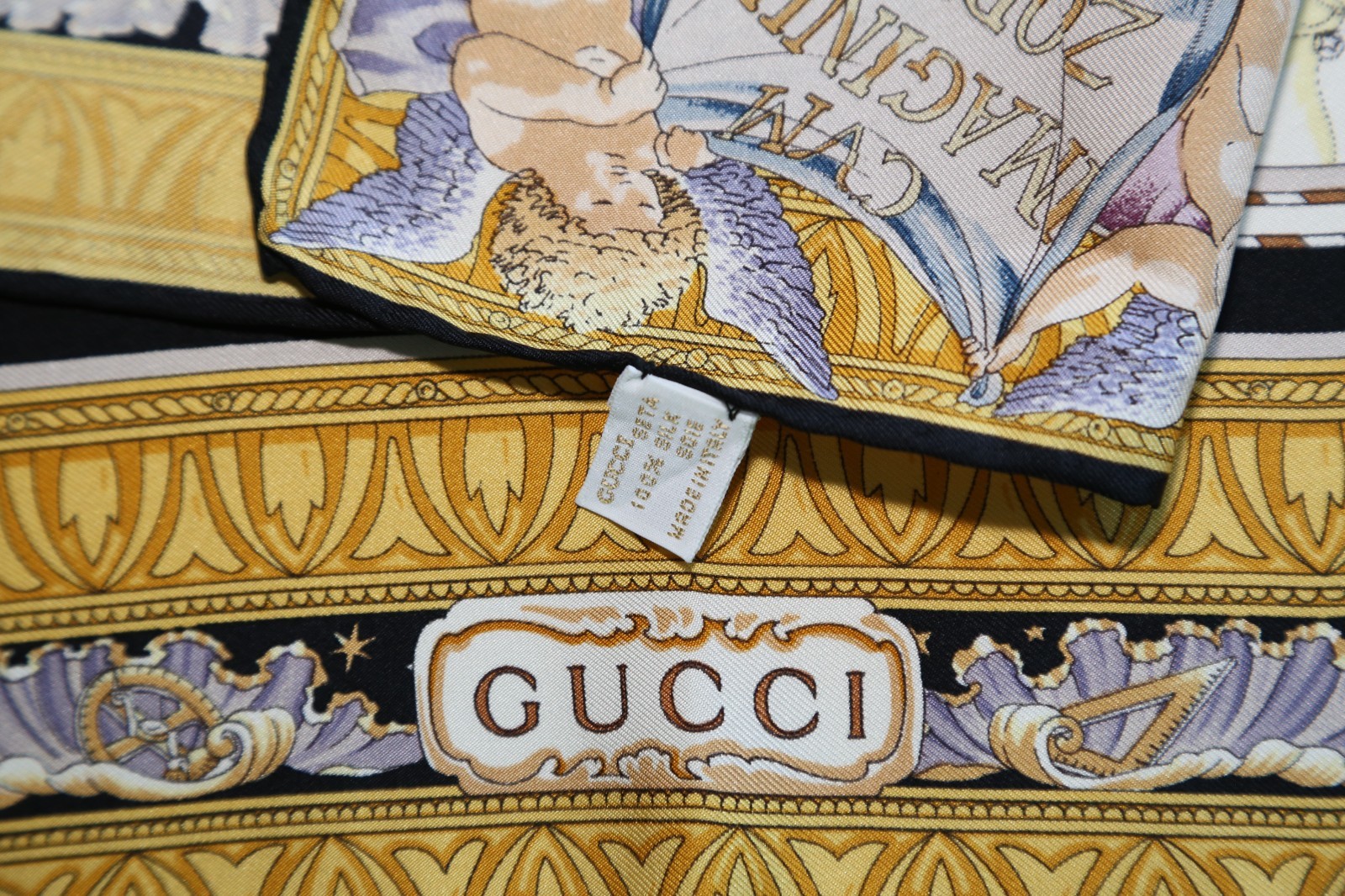 Super Rare Frameable Authentic Gucci ZODIAC heavy silk twill scarf  vintage image 3