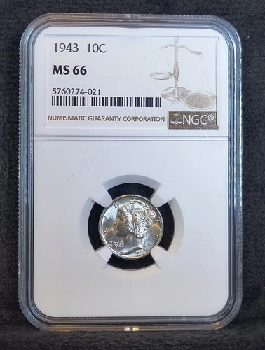 1943-P NGC MS 66 Mercury Silver Dime 10c