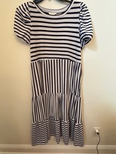 Crown & Ivy Women's Striped Puff Sleeve Midi Dress Size L