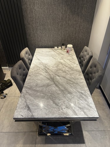 Chelsea Grey Marble & Polished Metal Dining Table and 4 chairs - Picture 2 of 4
