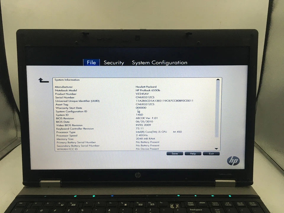 HP PROBOOK 6550B - BOOTS TO BIOS - INTEL I5 M450 - 2GB RAM - 15" - READ DESC -BB - Image 2 of 4