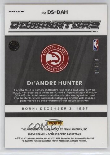 2021-22 Donruss Optic Dominators Signatures Gold Prizm /10 De'Andre Hunter Auto - Picture 2 of 3
