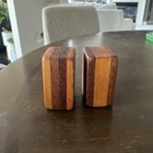 Large MCM Wood Salt and Pepper Shakers Multi Wood Tone Colors 3.75” Tall — photo 3