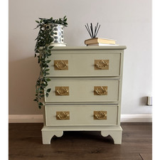Overtly Olive Solid Wood Chest of Drawers with Brass Cup Handles, 3 Drawers