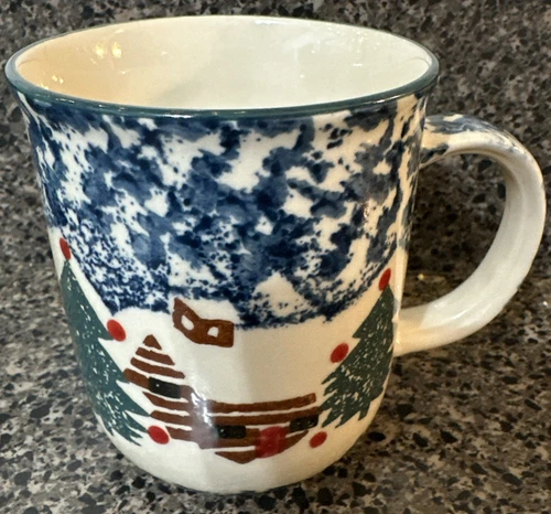 Cabin In The Snow Christmas Red Dot Tienshan Folkcraft Coffee Cup Mug