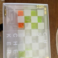 SUNNYLIFE Chess Checkers Travel-Sized Lucite Board Game Set Limited Edition Neon
