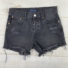 Aeropostale Jean Shorts Womens 6 High Rise Cut-Off Distressed Black Button Fly
