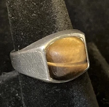 Vintage Emmons Sterling Silver Tigers Eye Modernist Wide Band Ring Size 8.5
