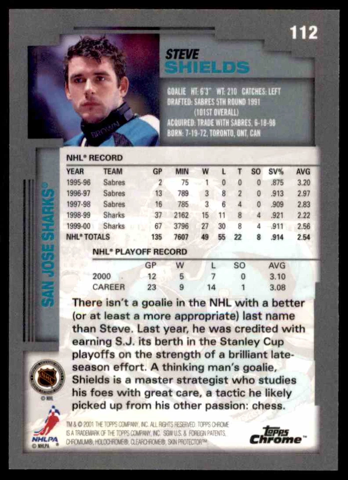 2000-01 TOPPS CHROME STEVE SHIELDS #112 - Image 2 of 2