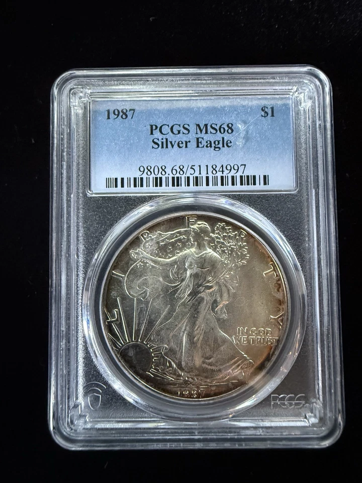 Rim Toned 1987 MS 68 American Silver Eagle PCGS Graded - Image 2 of 3