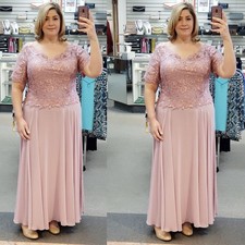V Neck Short Sleeve Lace Mother of The Bride Dresses Formal Wedding Evening Gown