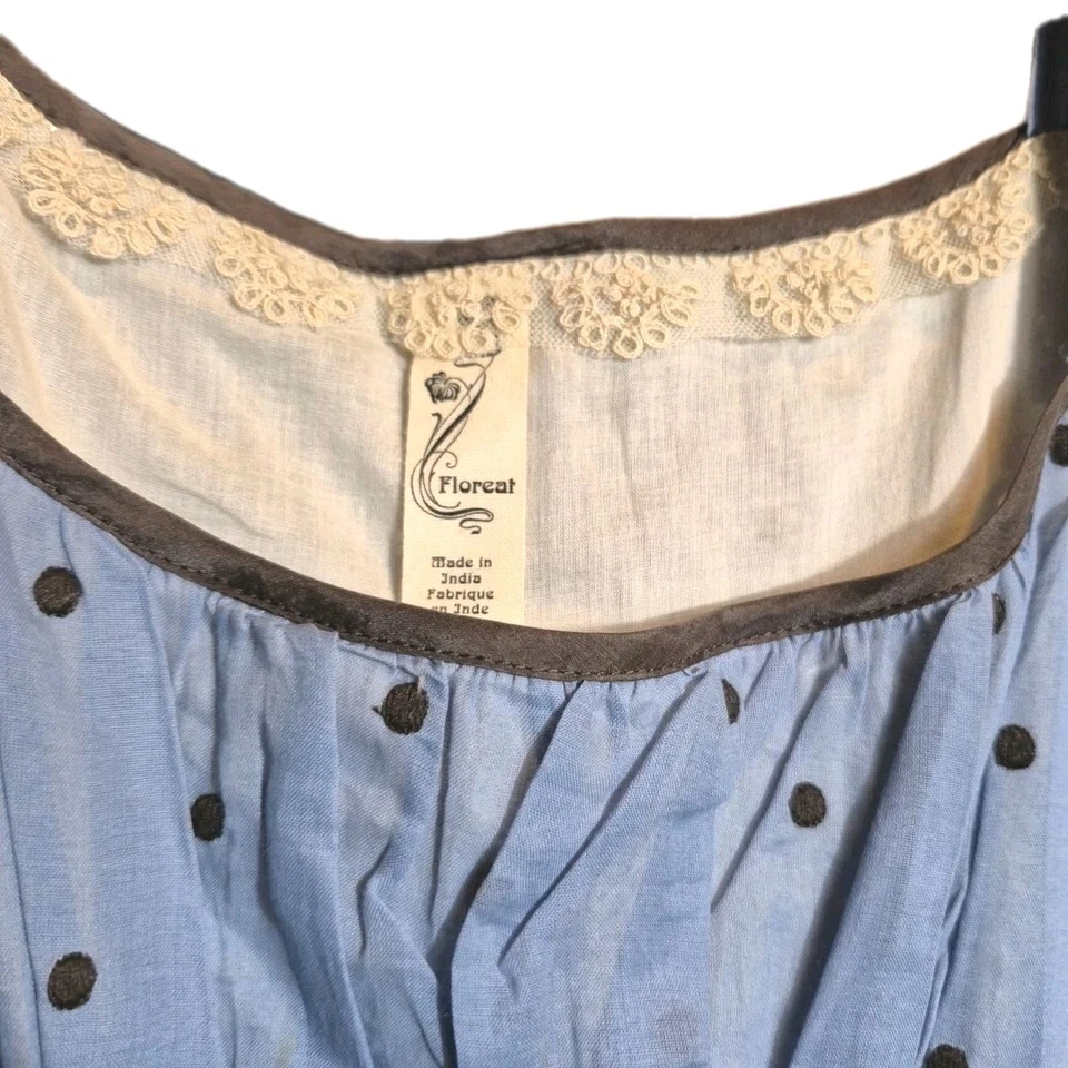 Vestido FLOREAT Anthropologie Azul Vidrio de Lunares Burbujeantes 4 Babydoll Borde de Seda Foto 4 de 4