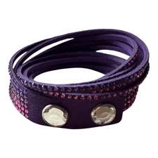 Swarovski Slake Purple Leather Wrap Bracelet with Purple and Pink Swarovski Crys