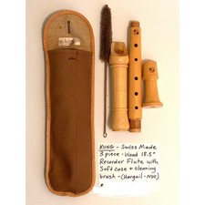Kung Alto Recorder Pearwood 3 Piece Swiss Made Wood Flute 18.5in with Case Brush