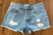 Women's Forever 21 Short Shorts Size 27 Destroyed Denim Cotton Button Fly
