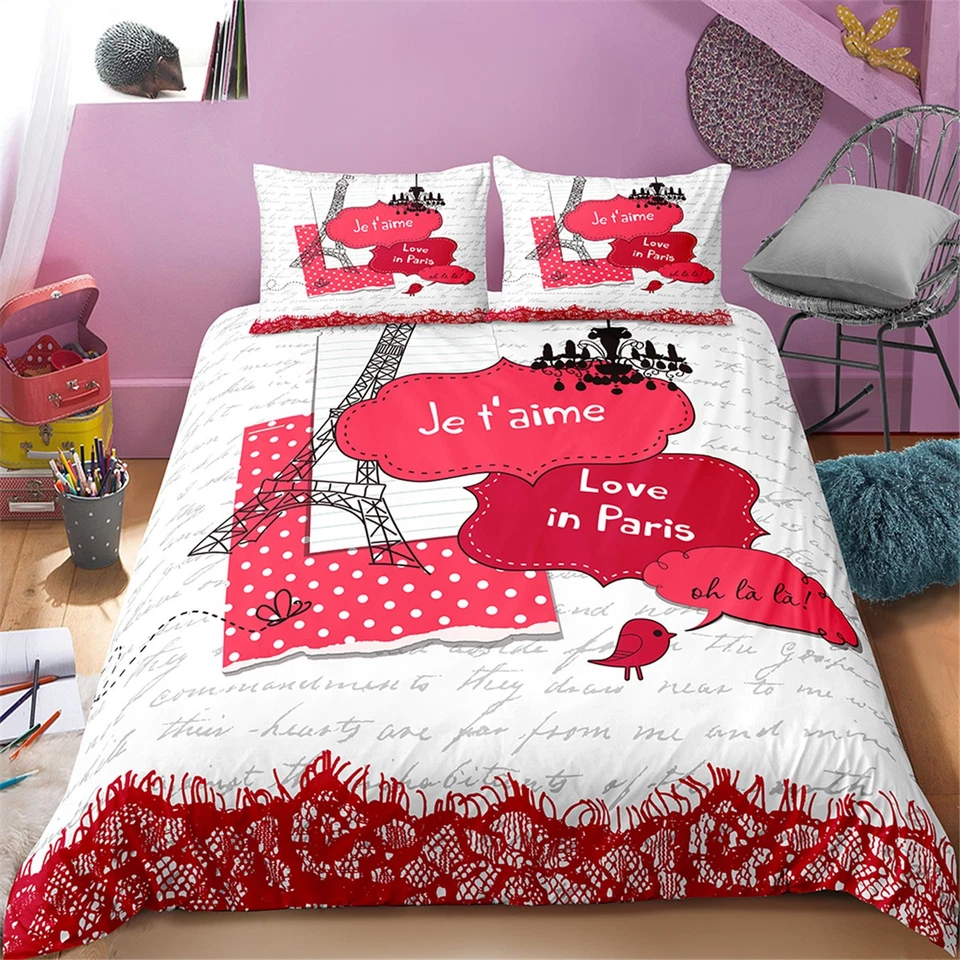 Ensemble housse de couette taie d'oreiller pour lit simple double king super king tour Eiffel - Photo 4/4
