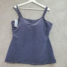Croft & Barrow Swim Tankini Top Womens XL D Cup Blue White Textured Built in Bra