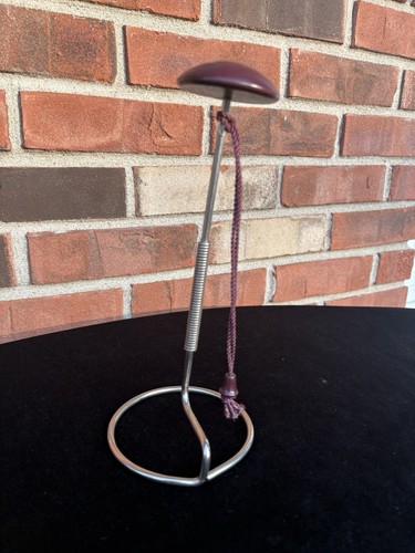 Vtg Maroon Wood Metal Hat Stand Spring Loaded 9.5" Holder Millinery Display