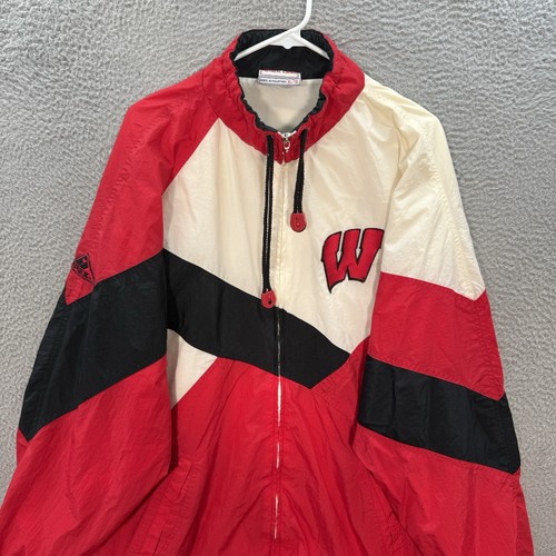 Vintage Wisconsin Badgers Jacket Mens XL Red Colorblock Windbreaker Apex One 90s - Picture 10 of 13