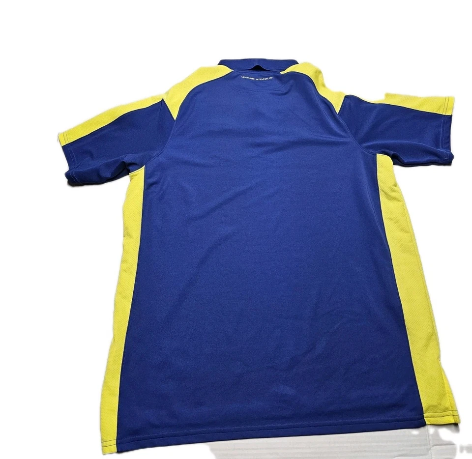 Polo de golf Under Armour HeatGear suelto azul/amarillo camisa de golf para hombre talla grande SS Foto 3 de 4
