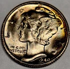 * 1940-d*SUPERB GEM BU FBTONED SILVER MERCURY DIME * FRESH FROM ESTATE