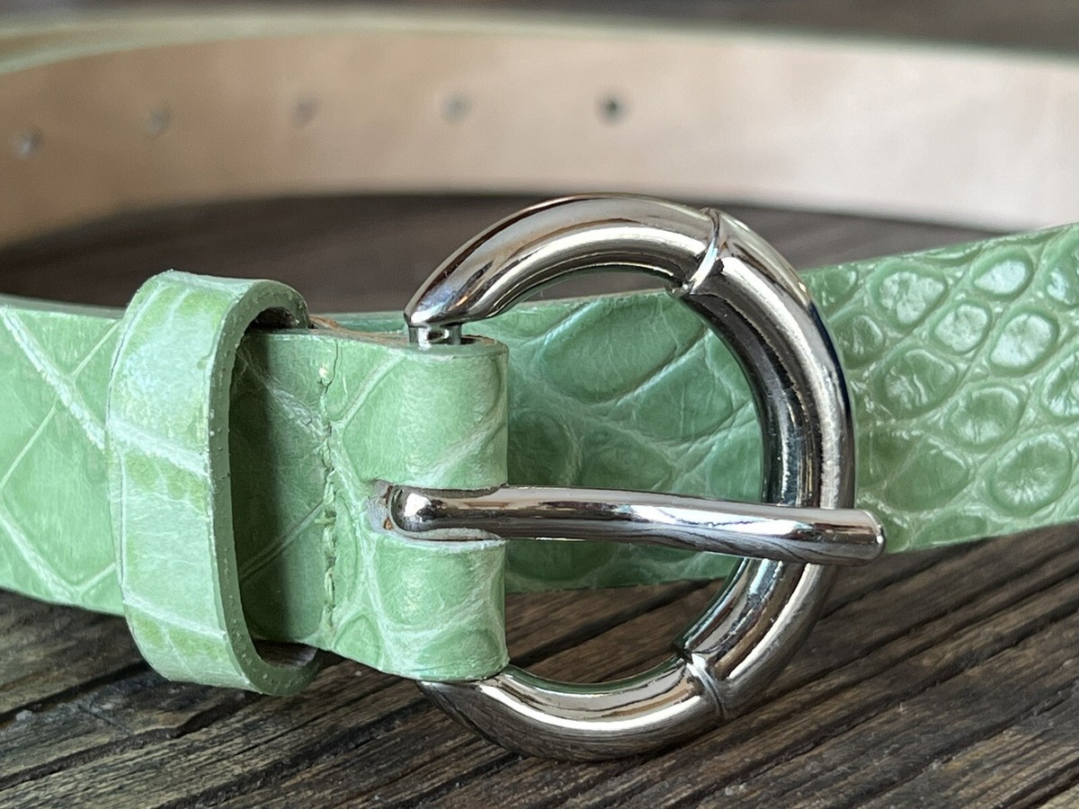 Vintage Landes Italian Leather Belt Green Silver Tone Buckle  display picture 3