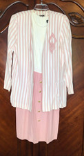 Studio 1 Women 8 Suit Dress Jacket Midi Belted Pink White Short Sleeve