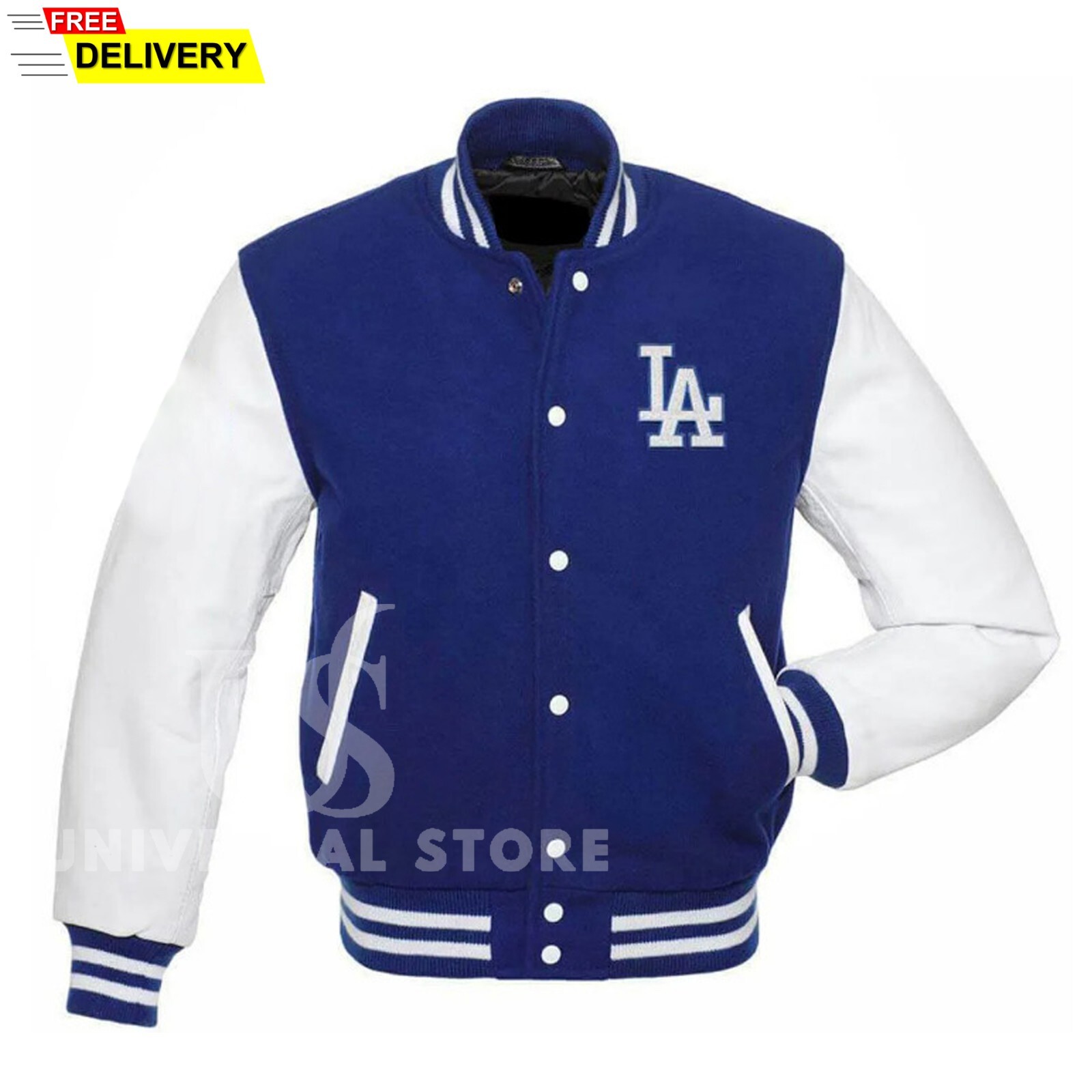 Los Angeles LA Dodgers MLB Blue and White Varsity Jacket Letterman Bomber Jacket
