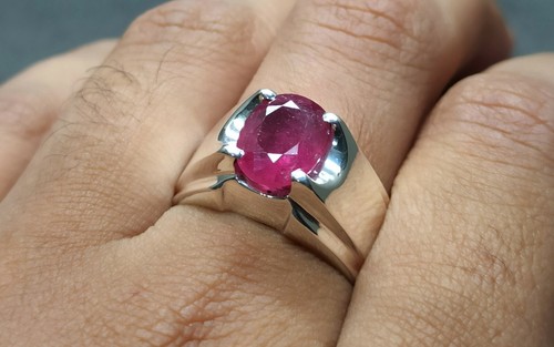 Natural Oval Cut 4.5 Carat Red Ruby Sterling Silver 925 Handmade Yakoot Men Ring - Picture 6 of 12