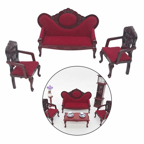 Mini Puppenhaus 1:12/3 Teile Holz Miniatur Möbel Sofa Stuhl Deko Wohnzimmer - Bild 7 von 12