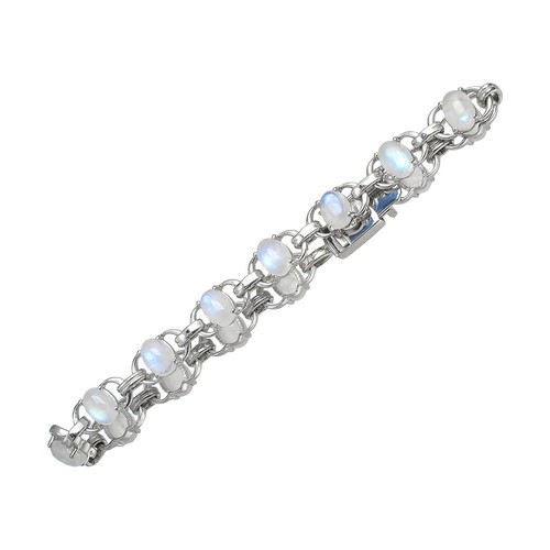 925 Sterling Silver Oval Cut Natural Rainbow Moonstone Bracelet Gemstone Jewelry - Picture 3 of 4