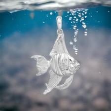 925 Sterling Silver 3D Angelfish Angel Fish Charm Necklace Pendant Unisex large