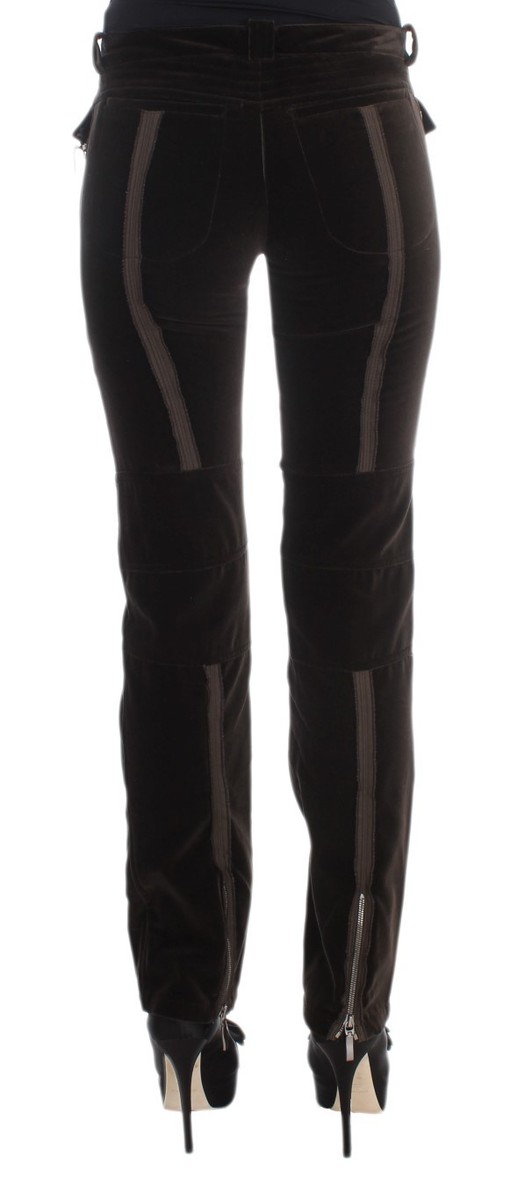 ERMANNO SCERVINO Pants Brown Cotton Velvet Zippers Slim Fit