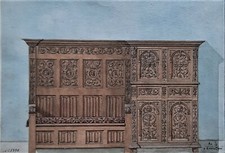 Two Furniture Projects 1925 Chest Bench Library Gouache Facq Hilst 