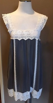 Cecico L Sleeveless Gray Boho Top Blouse W Ivory Lace Trim