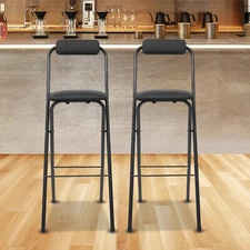 2Pcs Black Foldable Bar Chair Modern Tall Folding Chair Portable Folding Stool
