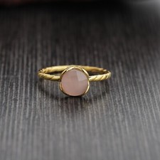 Pink Chalcedony Silver Ring, 18k Gold Plated, Wedding Ring, Handmade jewelry
