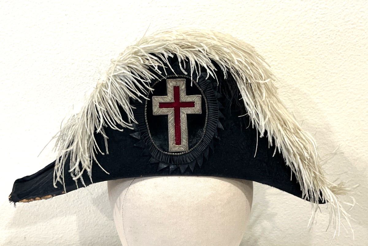 Vintage Knights Templar Masonic Freemason Feather Hat 