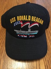 USS Ronald Reagan CVN 76 SnapBack Hat Blue Made in USA Navy Command Baseball Cap