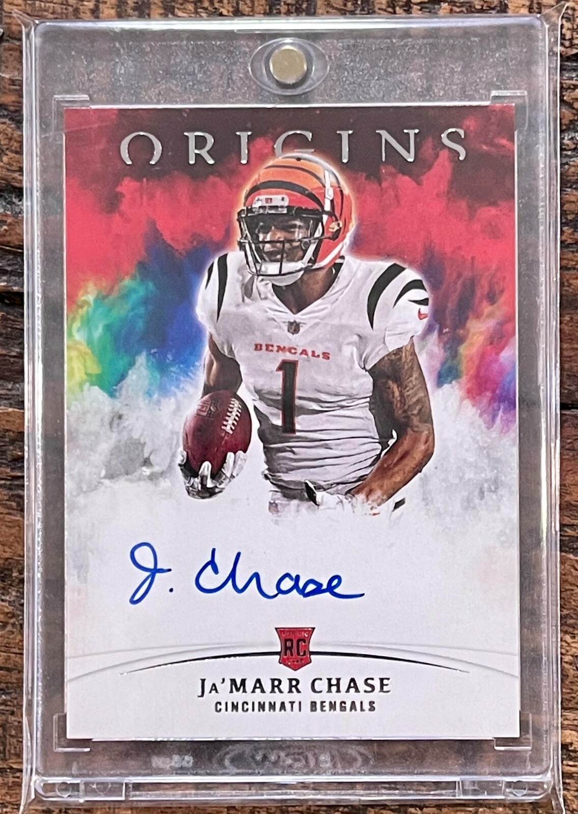 2021 Panini Origins Ja’Marr Chase Rookie On Card Autograph #RA-JC Bengals RC