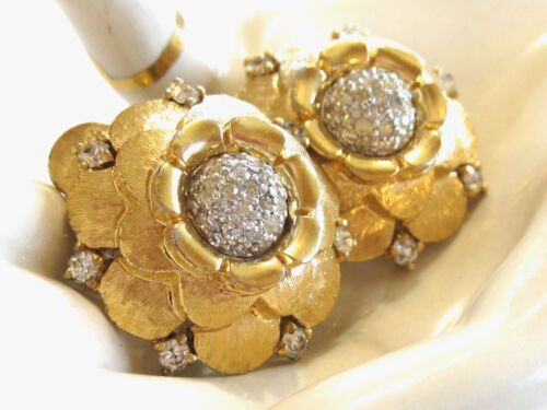 BIG SHOWY VINTAGE JOMAZ DIMENSIONAL LAYERED FLOWER EARRINGS w RHINESTONE CENTERS - Picture 1 of 24