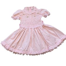 Vintage Girls Pink Smocked Full Circle Dress 3-4T