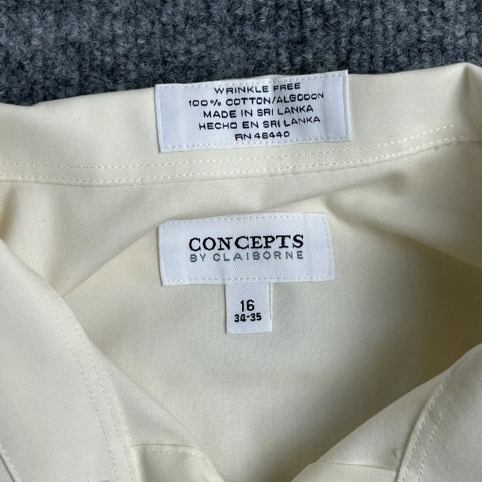 Concepts by Claiborne 男式 16 码 34-35 纽扣正装衬衫象牙白 — 第 3/4 张图片