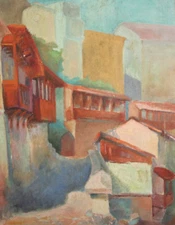 Antique oil painting impressionist cityscape